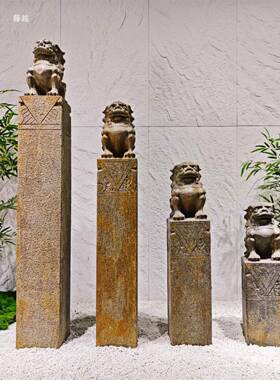 玻璃钢拴马桩青石石仿t$*&lznu石狮子貔貅麒麟金蟾柱子复古饰古装