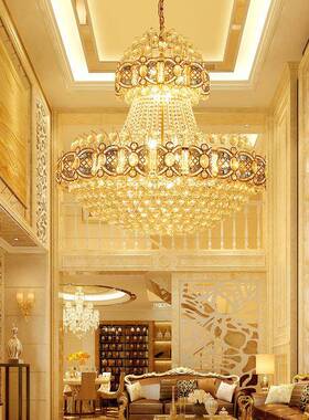 灯WHA厂家直销晶欧式复式楼客厅水晶吊灯酒店别墅大厅黄色水饰