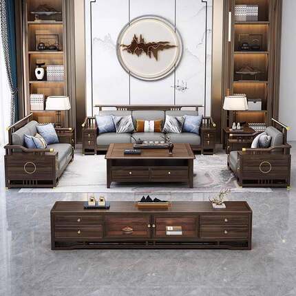 新中式乌奢金型木沙发YS-5013-轻简约高箱储木质物客厅大户实木沙