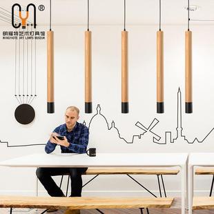 现L代简约创木艺直筒吊灯个性 和风吧台餐厅头676床橱窗E意D吊 日式