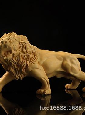 黄摆木雕草原雄动物狮子汽车件把玩手杨把藏77075品送件礼工艺品