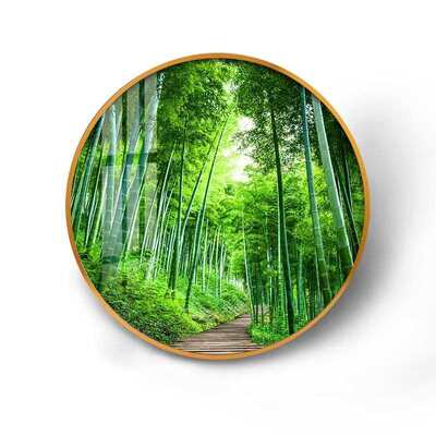 竹报平安竹子圆形装饰画绿色新柜过走廊墙餐厅网玄关红道挂画中式