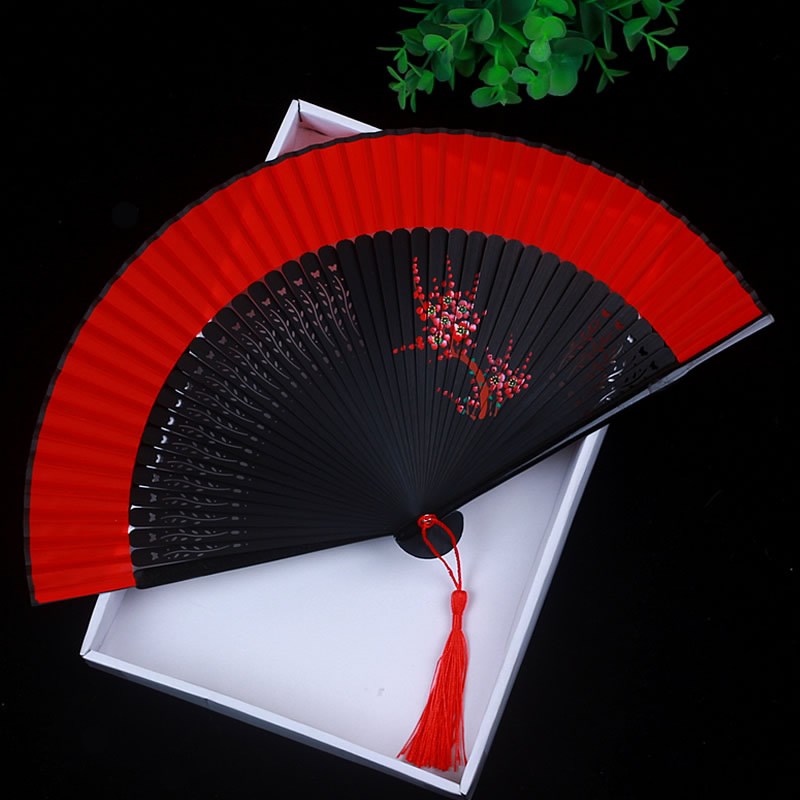 汉服古装中国风扇子日式旗袍复古竹扇古代学生便携舞蹈折扇红色女图片