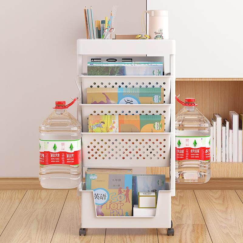 课桌旁收纳架学生书桌放学生带绘看教室书架边小推车儿童架架锁阅