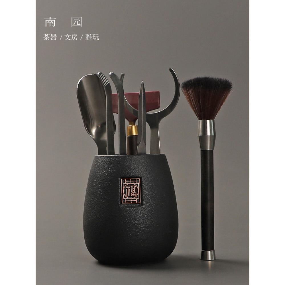 大型不锈钢茶具配件乌木茶针茶夹抬高壶笔茶刀茶刮刀六君子泡茶工