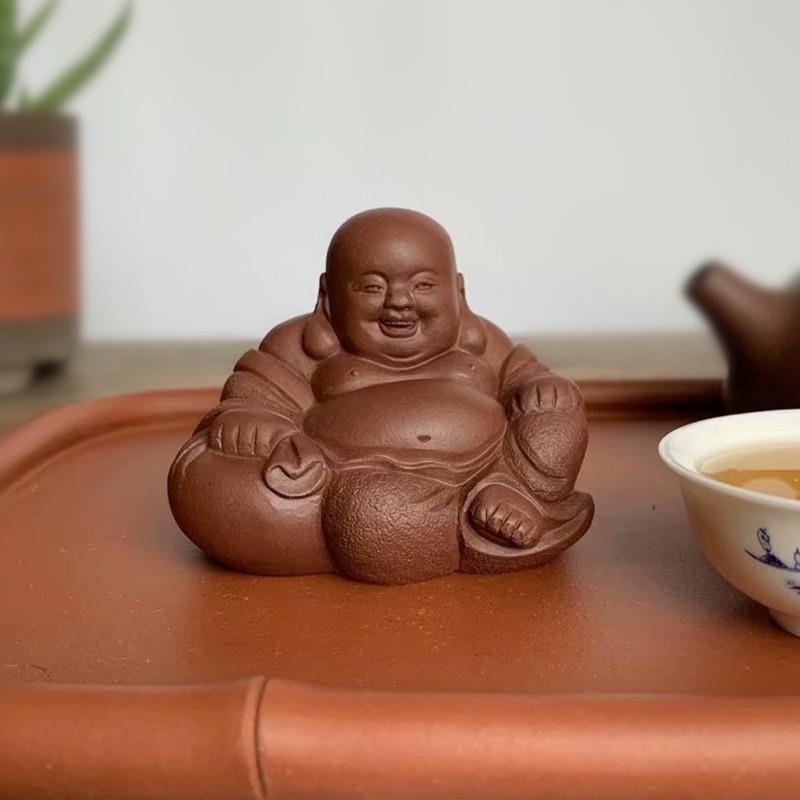 宜兴紫砂雕塑茶宠摆件茶盘饰品笑口常开弥勒小佛开心笑面佛小和尚