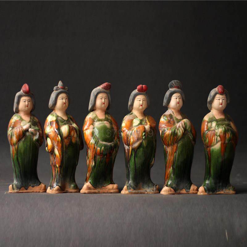 陶瓷仕女摆件仿古唐三彩侍女俑中式复古装饰艺术品古风老货老物件