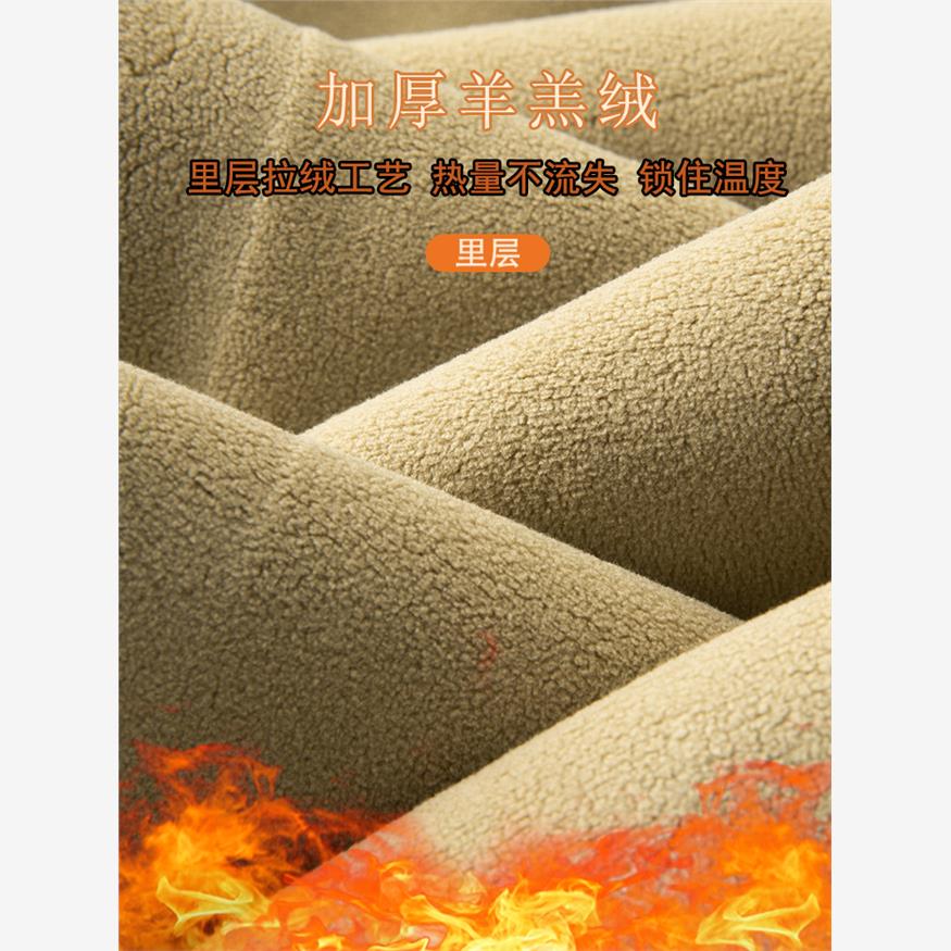 爸爸冬季加绒加厚裤子老年人男羊羔绒保暖裤松紧直筒裤大码休闲裤