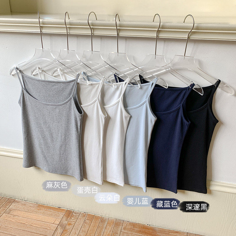 法式一字领吊带背心女春