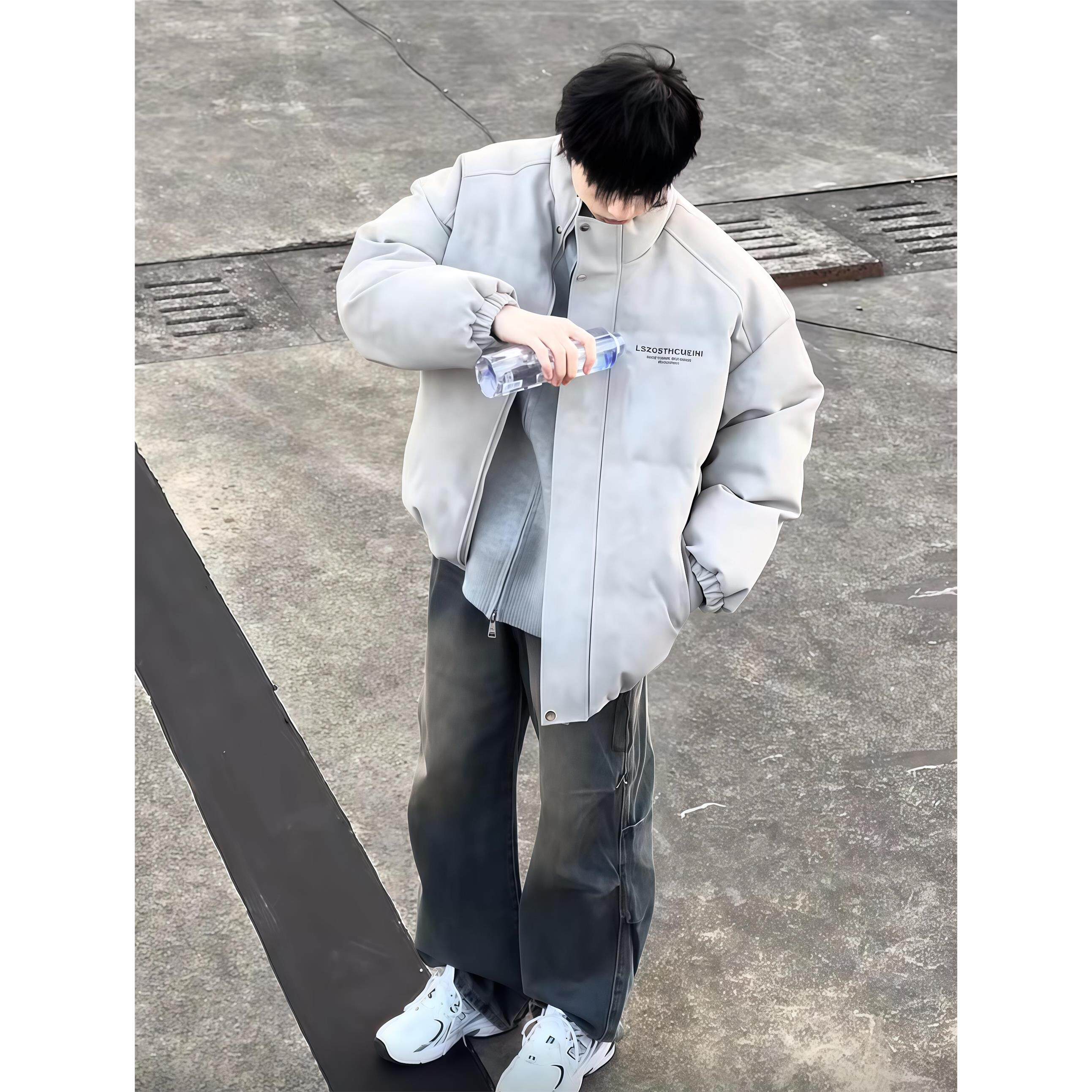 美式潮牌PU皮雾面防水羽绒服男款冬季痞帅高级感外套cleanfit棉服