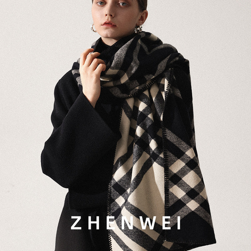 围巾女冬季2025新款加长加宽大披肩黑色格纹黑白格子围脖男两用韩