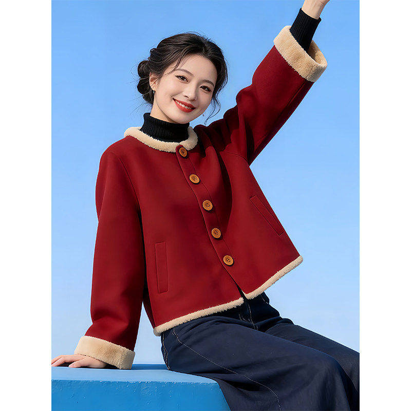 新中式国风毛呢外套女新款今年流行爆款2026冬季新款宽松休闲上衣
