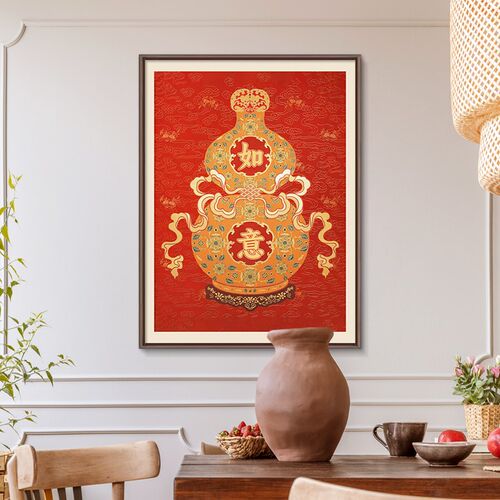 葫芦挂画新中式寓意好玄关装饰画礼物红色喜庆壁画乔迁礼物摆件画