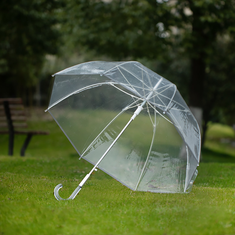 透明伞长柄女日系文艺拱形小清新大反光边雨伞抗风加固直杆弯柄伞