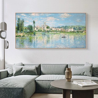 莫奈油画客厅装饰画沙发背景墙挂画横幅卧室风景壁画简约现代单幅