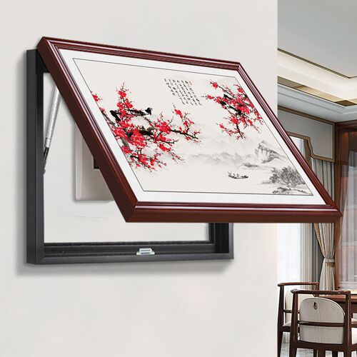 实木定制电表箱装饰画2024新款免打孔新中式遮挡配电箱电闸盒挂画
