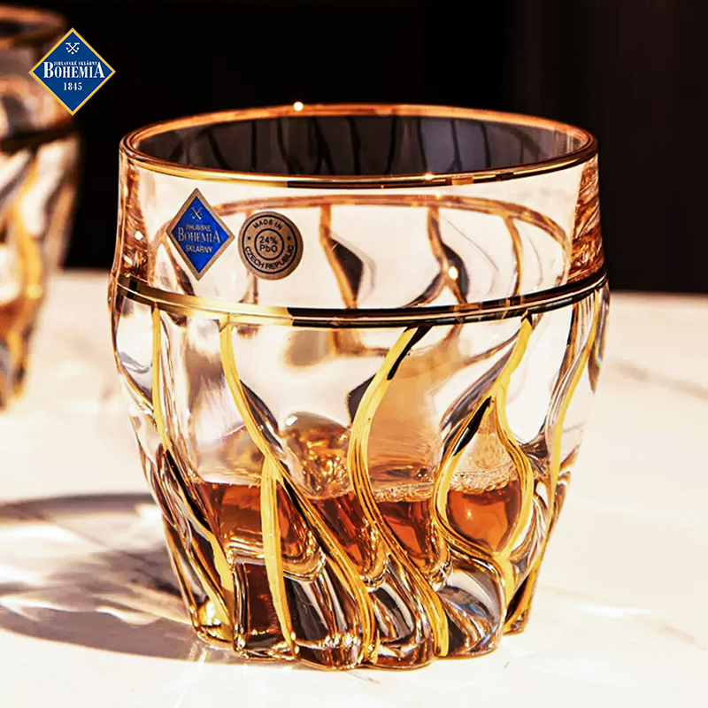 捷克进口BOHEMIA水晶玻璃手工描金威士忌酒杯XO洋酒杯2只礼盒套装