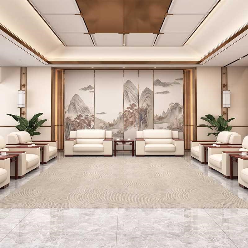 接待室会客贵宾室会议沙发办公室中式商务简约布艺沙发茶几单
