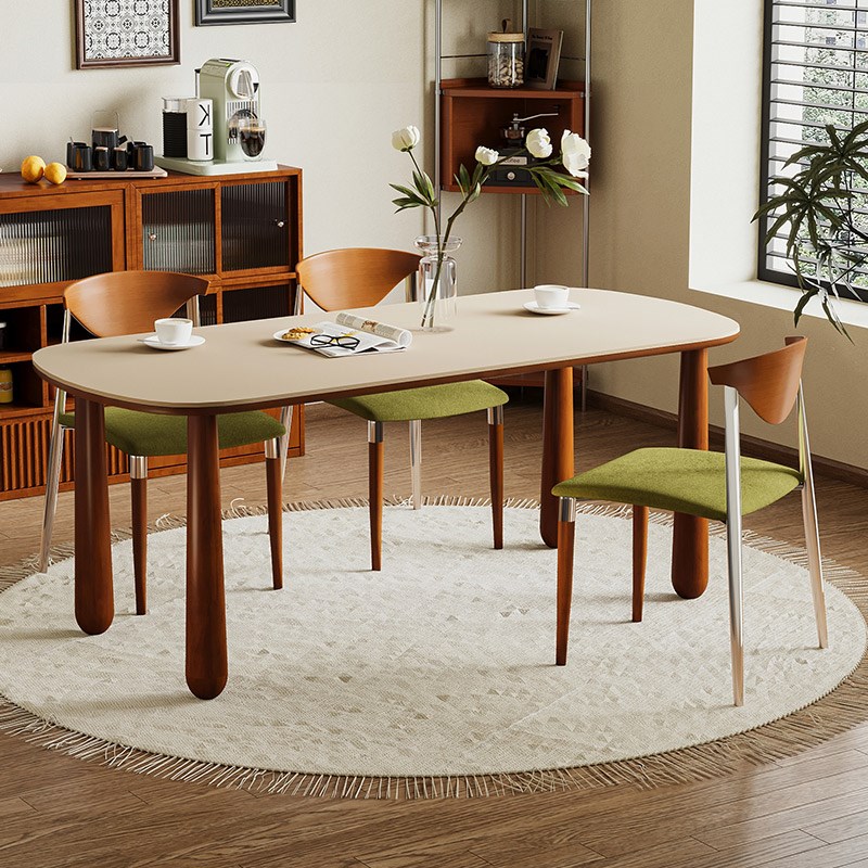 国闽中古风岩板纯实木餐桌家用小户型法式复古饭桌餐椅长方形桌子