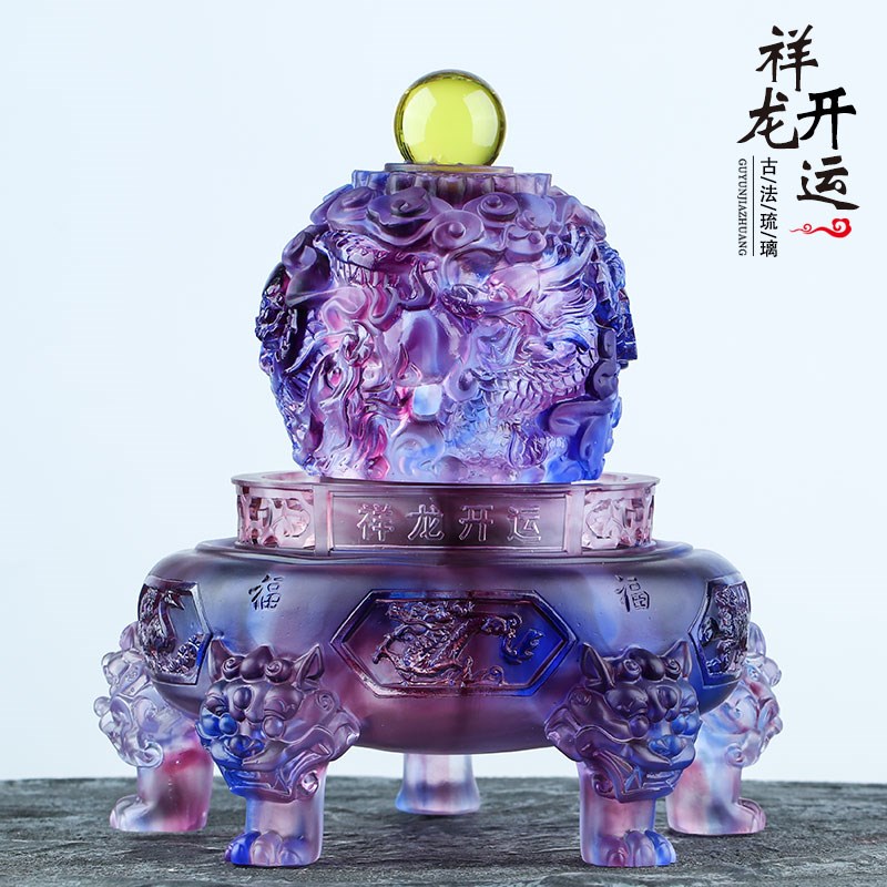 琉璃工艺品祥龙摆件九转乾坤鼎中国传统文化新房乔迁书房工艺礼品