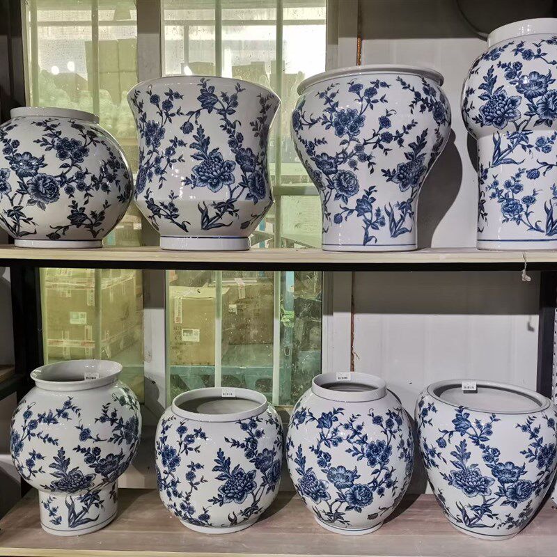 青花瓷纹蝴蝶兰兰花陶瓷花盆新中式国风复古景德镇瓷器绿植花卉盆