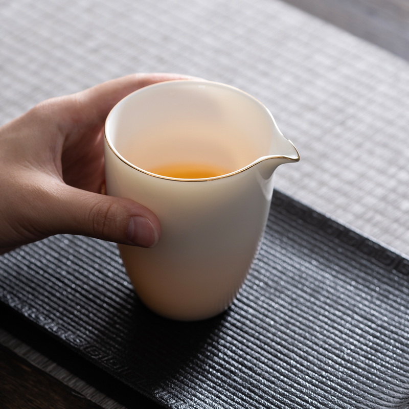 羊脂玉高档白瓷茶具公道茶杯分茶器茶海玻璃盖碗描金过滤茶漏一体