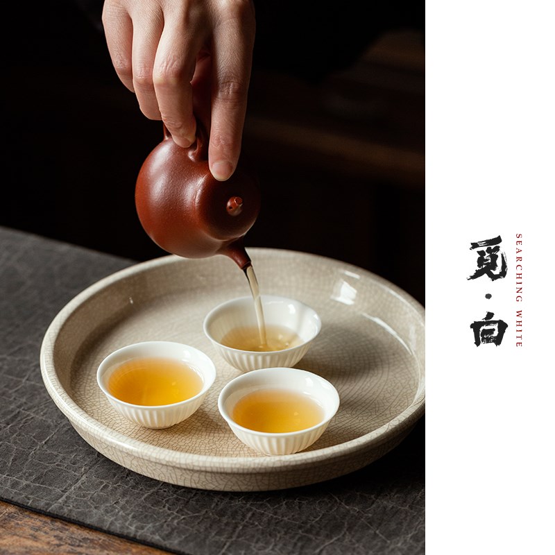 觅白工夫茶盘开片壶承漳州窑杯托老物潮州茶托器具可养定窑干泡台
