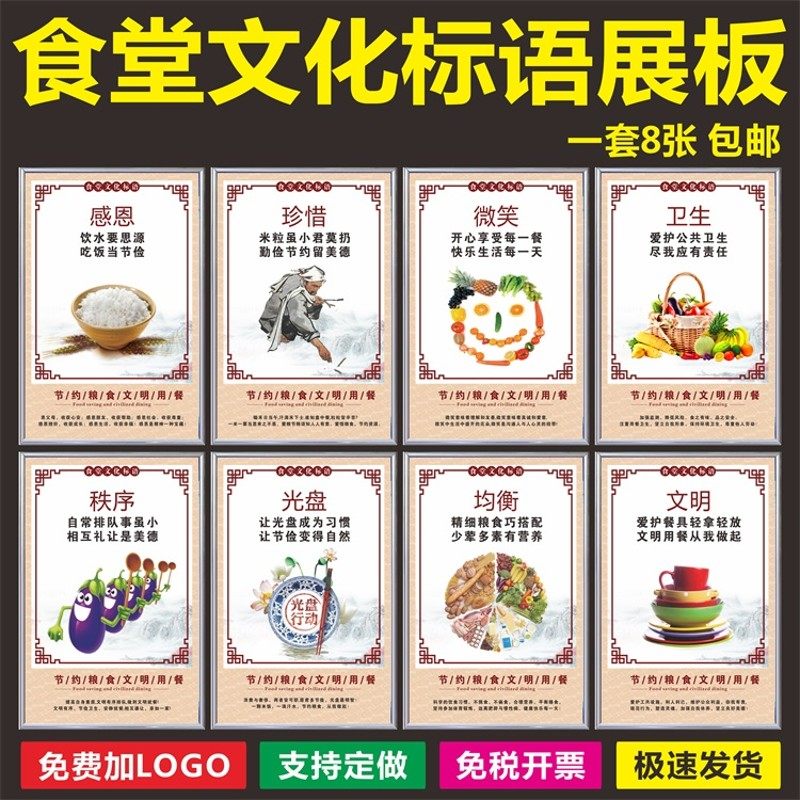 企业学校食堂文化墙贴 职/员工厂/餐厅礼仪食堂标语贴纸海报/挂图,文具电教/文化用品/商务用品,标志牌/提示牌/付款码,淘宝优惠券,粉丝福利购,淘宝优惠卷
