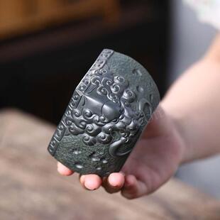 宜兴紫砂杯斗牛茶杯手工品茗杯四方牛杯主人杯天青泥太湖石单杯子