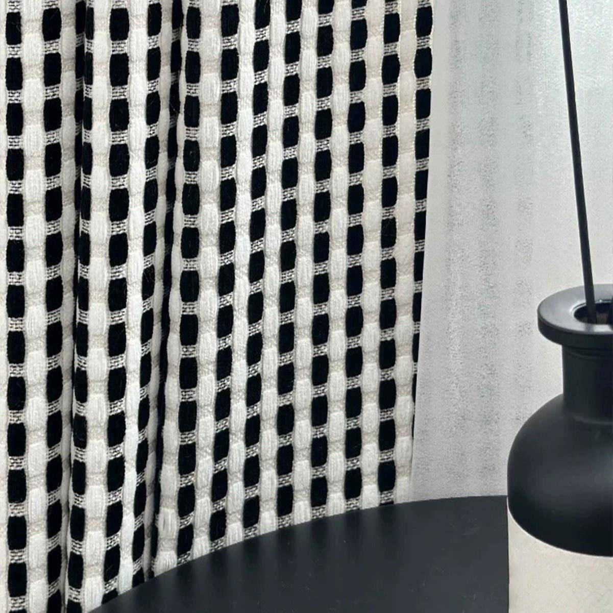 1PC新款黑白高级格子窗帘客厅卧室装饰窗帘个性装饰穿杆窗纱窗