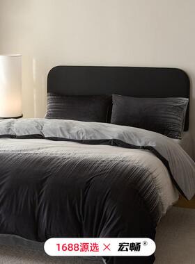 轻奢加绒四件套冬季加厚宝宝绒数码印花保暖被套床笠床上用品紫色