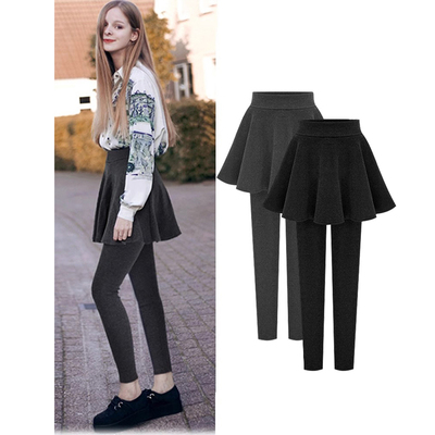 大码打底裤女秋冬季2025新款加绒加厚假两件包臀裙裤小个子紧身裤