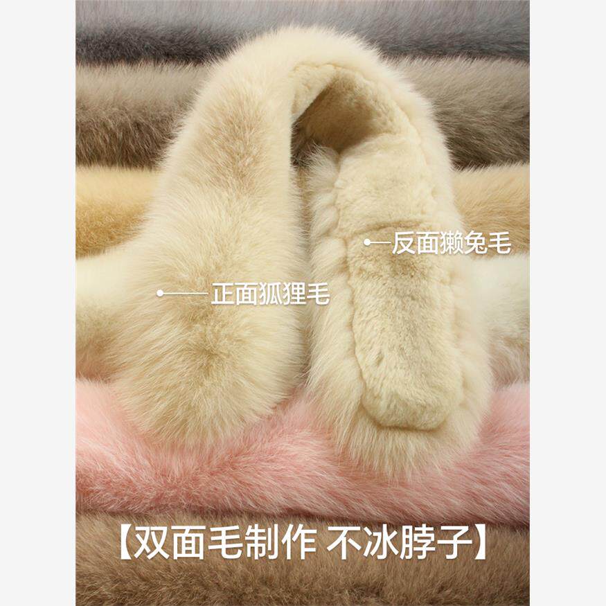 ZNHN狐狸毛獭兔毛围巾女冬季百搭保暖双面毛围脖真毛毛绒皮草滑雪
