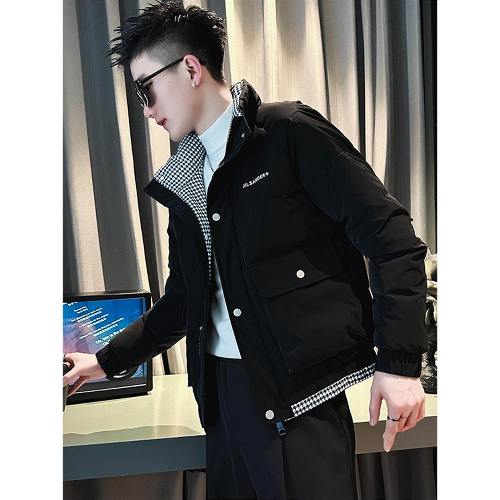 冬季立领假两件棉衣男韩
