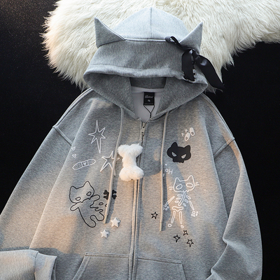 亚文化穿搭骷髅猫耳朵连