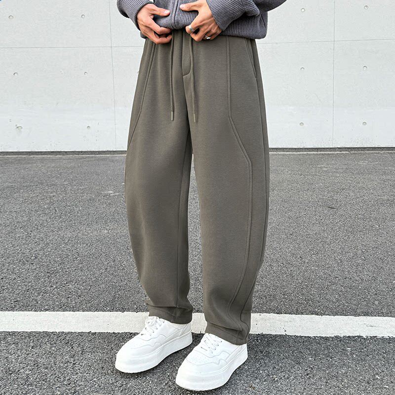 卡其绿微弯刀新款斜切休闲裤男春秋美式卫裤男款宽松运动长裤