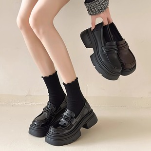 厚底乐福鞋女鞋子2025新款爆款增高加绒英伦风小皮鞋女款黑色单鞋
