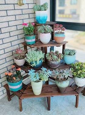 Nkv防台梯腐木转角花实木多层三角墙角架bRh2GidS架子室外拐角阶