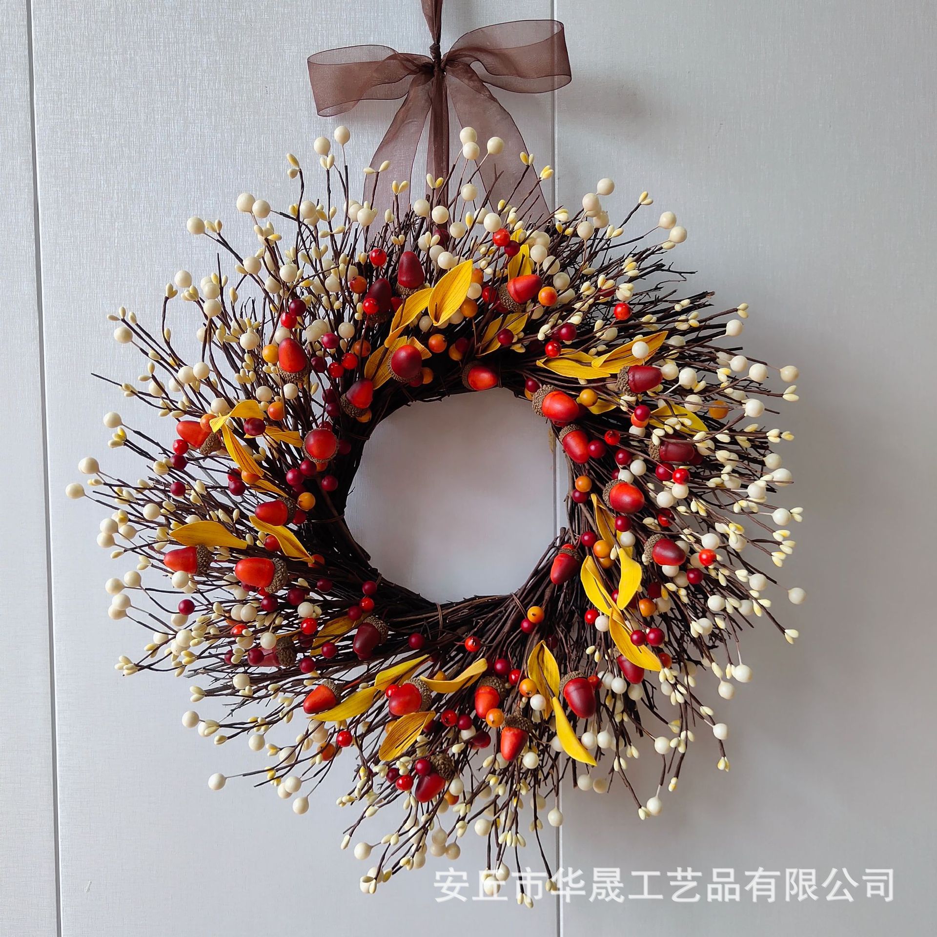 亚马逊跨境新款万圣节花环 丰收节发财果花环 橡子果门饰仿真花环