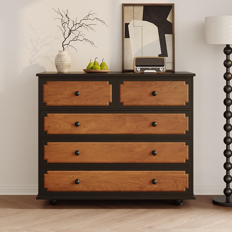 7K穆瑞具复五斗柜家用柜子客厅靠家墙实古木餐边柜中古置物收F77T