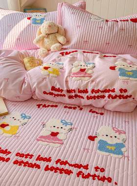 爱猫可咪毛绣ht-zs102夹棉床盖件榻榻米加厚床单防滑巾炕单人单被