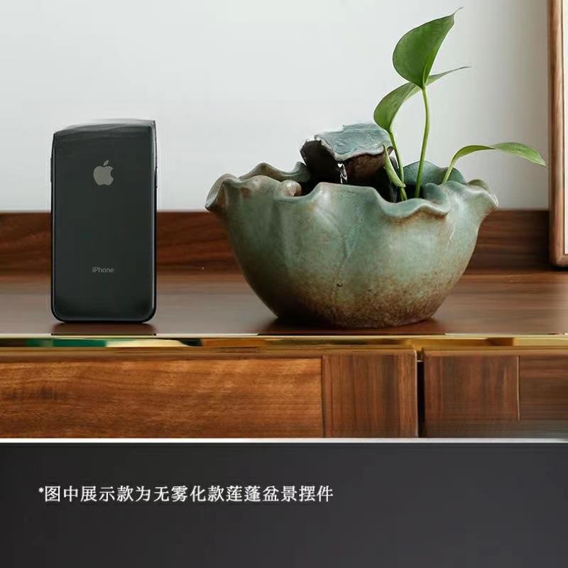 新式陶小型喷泉循瓷YCH环流水招财中鱼缸件办公室桌摆面加湿器装