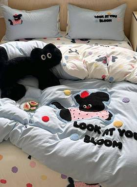 202被5床PRT上被套四舍件水洗棉毛巾绣宿纯色床单罩套三刺绣款四