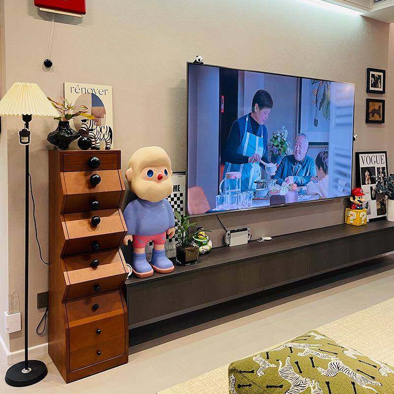 客斗柜厅五斗柜中古风纳柜收高美式复古黑色珍珠柜窄储物电视柜旁