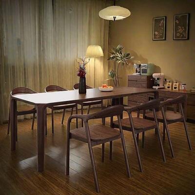 北美胡木实餐桌长方木形榫卯茶桌家YEZ用轻桃简约原奢木现代书桌