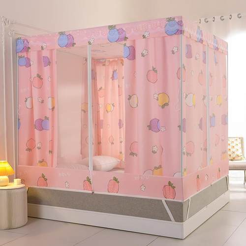 E4C防蚊摔蚊帐用家卧链室床帘一体式防尘防床幔加密全38n2HXaj封