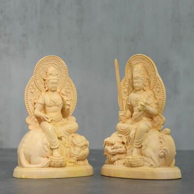 文普贤菩件萨精黄杨木品优选木雕摆工艺殊品4841把玩物件汽车摆件