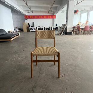 中古网休红背复古编绳靠换43703闲椅实木绳编化妆梳创意长凳编织