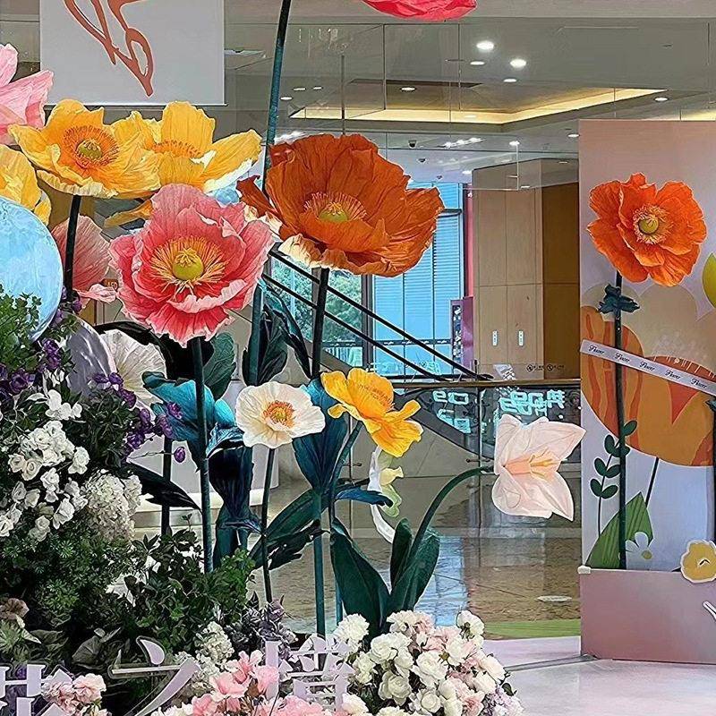跨境网纱花公大花艺纸花假EV大型花艺A仿真花花绿植室型内外户外