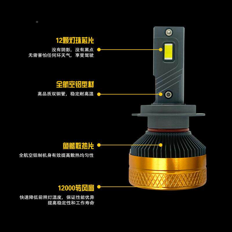 2灯20W铜管鳍片散热汽车H7LED双大灯超亮4575灯珠车led大汽灯泡